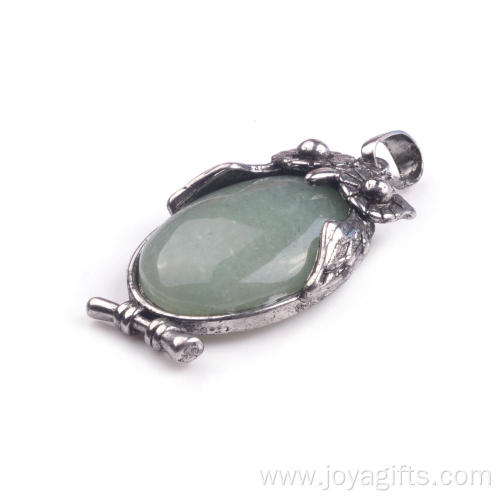 European Fashion Green Aventurine 18X25MM Cabochon Alloy Owl Pendant Necklace